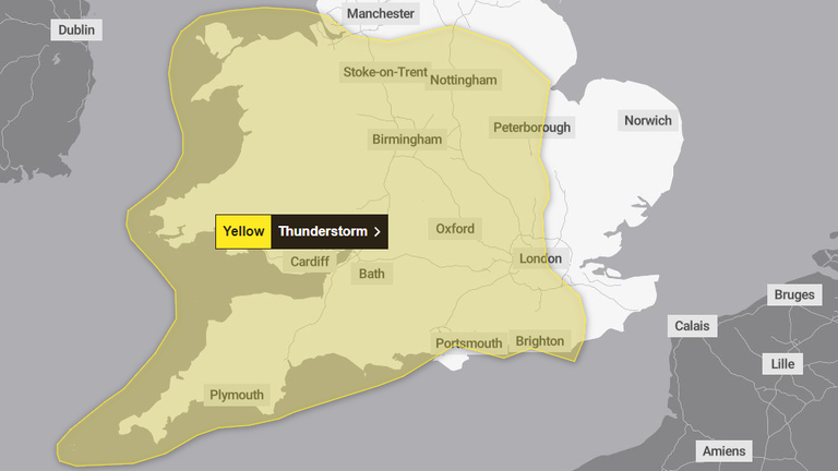 Saturday's yellow weather warning. Pic: Met Office