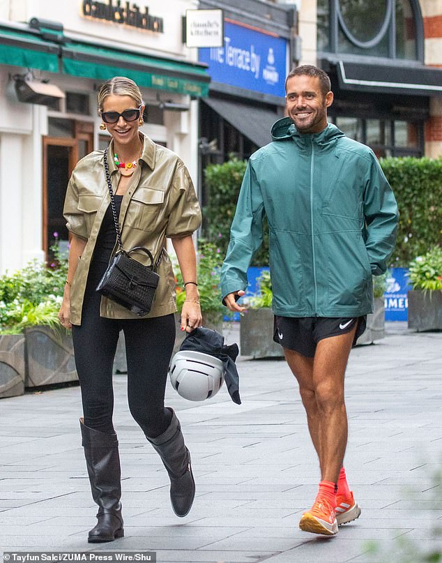 Vogue Williams looked stylish as she left Global Radio studios on Tuesday with husband Spencer Matthews