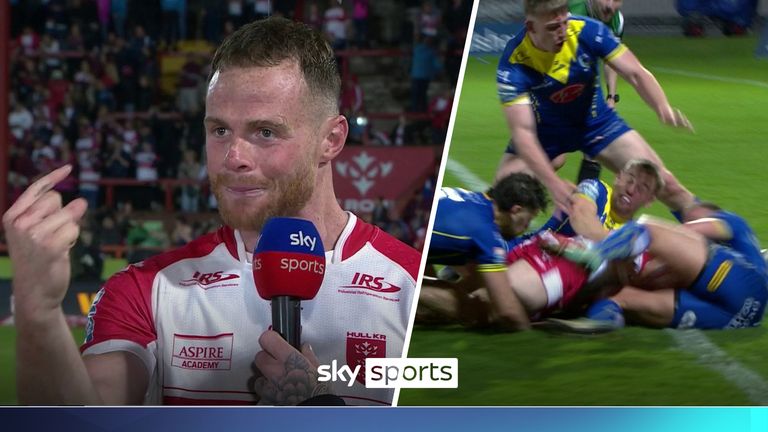 Hull KR's Joe Burgess reacts to controversial try in semi-final against Warrington Wolves