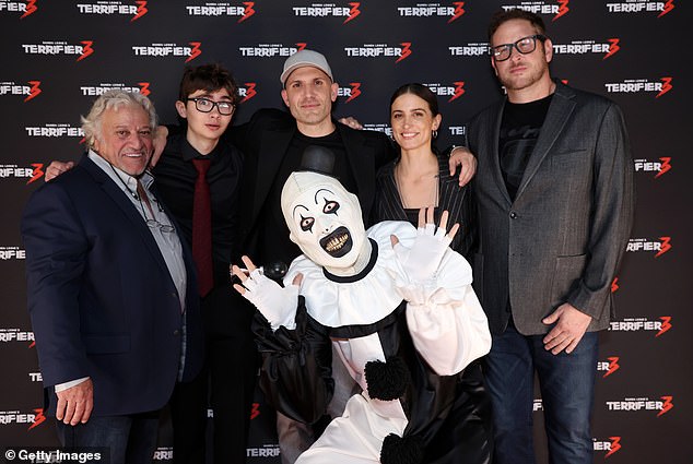 The film's director Damien Leone, Samantha Scaffidi and George Steuber attending  the Terrifier 3 UK Gala Screening at Vue Leicester Square on October 2