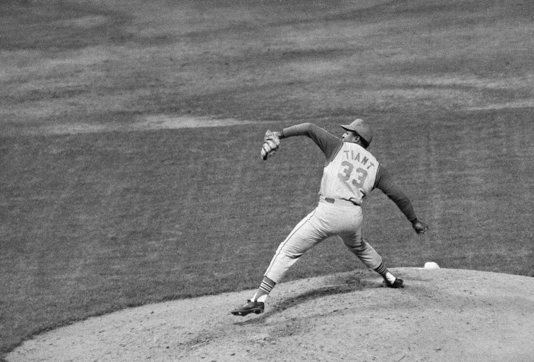 Luis Tiant of the Cleveland Indians pitches against the New York Yankees in the fourth inning at Yankee Stadium in 1968.