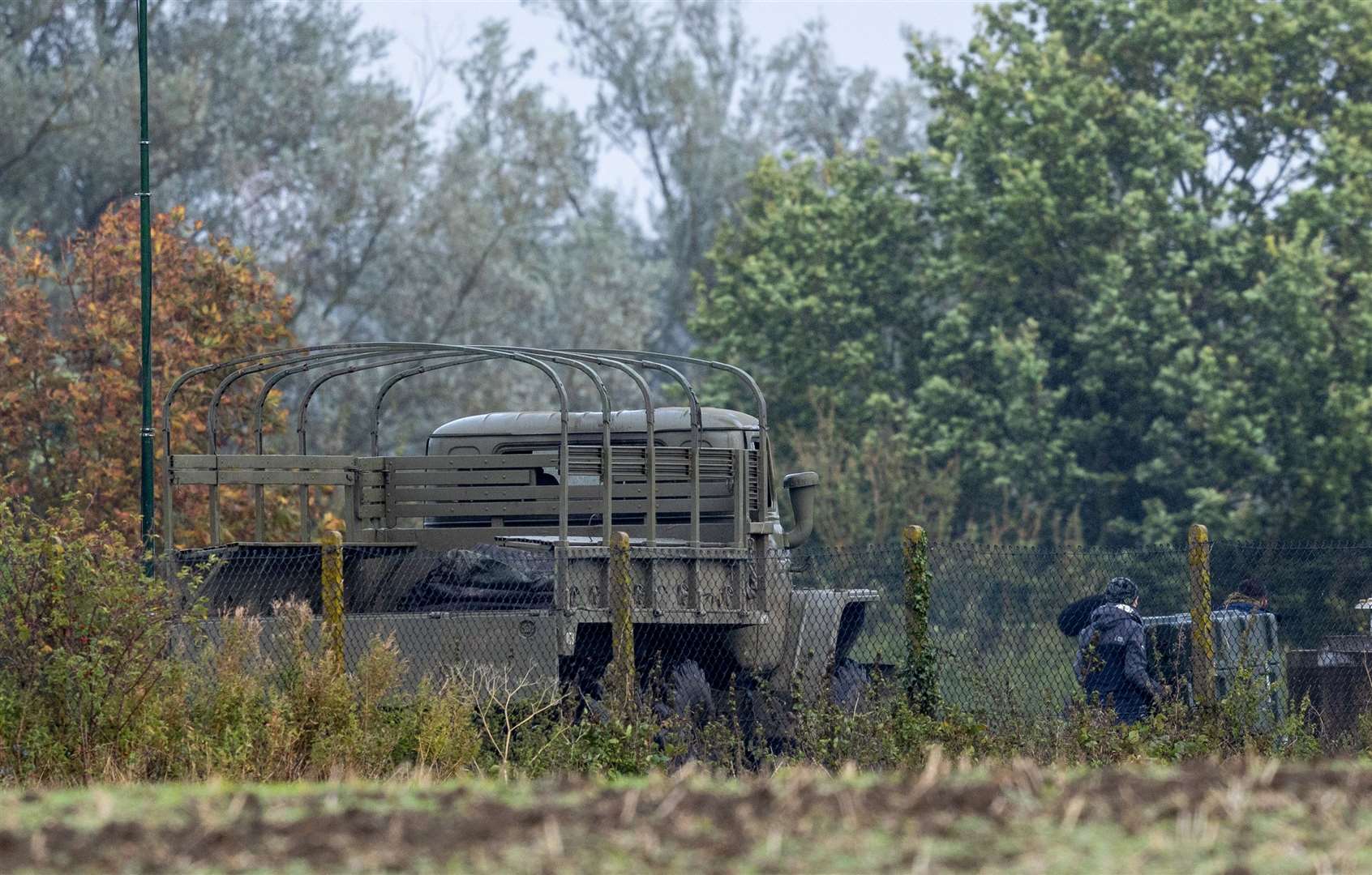 An army truck used in the filming this week of Ryan Gosling’s new film Project Hail Mary in Cambridgeshire. Picture: Bav Media