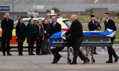 Alex Salmond's body is repatriated to the UK, watched by members of his family and acting Alba Party leader Kenny MacAskill. Pic: PA