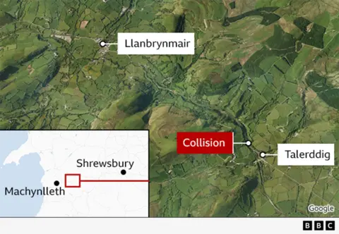 Map highlighting area of mid Wales and exact location of Llanbrynmair