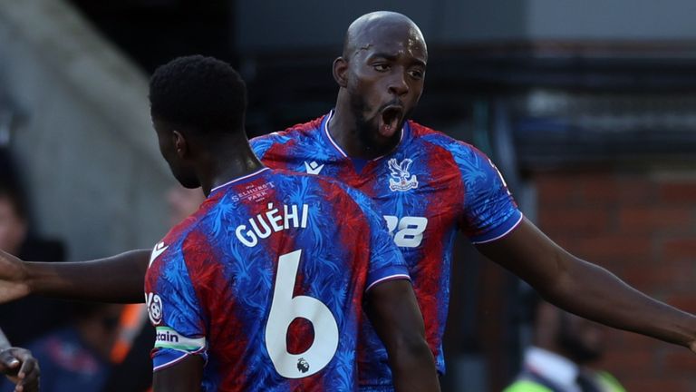 Jean-Philippe Mateta celebrates after putting Crystal Palace in front against Spurs