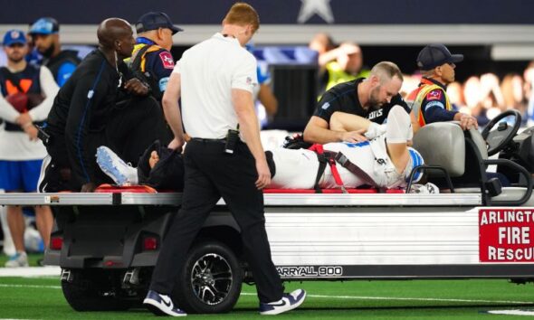 Aidan Hutchinson: Detroit Lions star carted off field with broken tibia