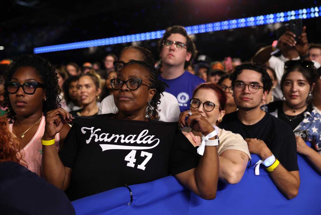 Supporters look on as Harris at Shell Energy Stadium in Houston. The Harris campaign said 30,000 supporters were at the rally, her largest campaign event to date.