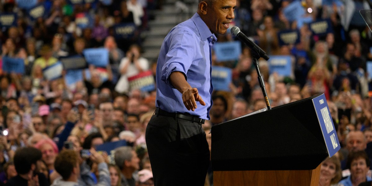 Obama slams ‘crazy’ Trump in his first campaign rally for Harris