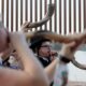 Yehojanan Skarbnik from Torreon, Coahuila, Mexico blows his Shofar Wednesday, Sept. 16, 2020, to start the two days of Rosh Hashanah, the Jewish new year. A small group from Mexico met up with their US counterparts at International Boundary No. 1 at the intersection of Texas, New Mexico and Chihuahua to sing and blow the shofar.