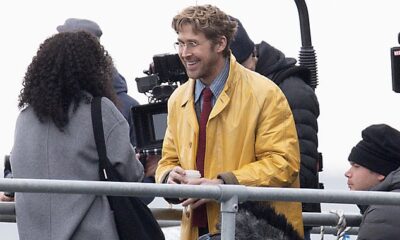 Ryan Gosling chatted to a co-star as he filmed Project Hail Mary in rainy conditions on South Parade Pier in Southsea on Sunday