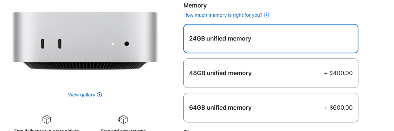 M4 Pro Mac mini memory configurations