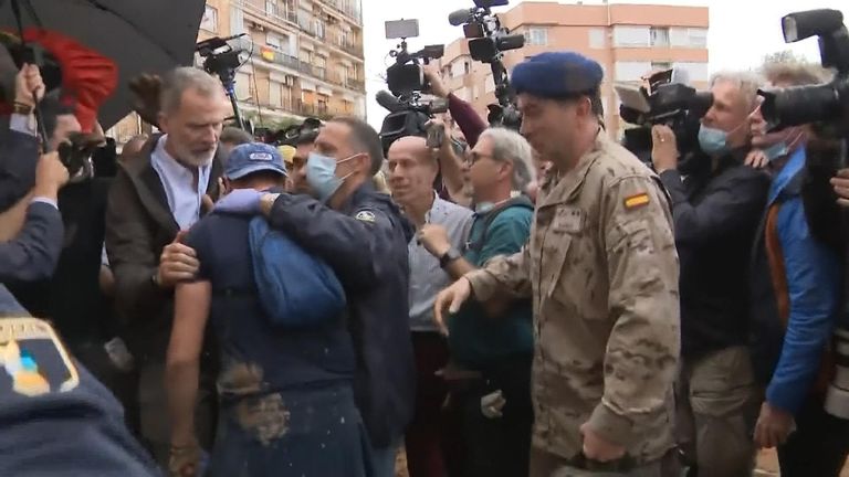 Protesters throw mud at King of Spain during visit to Paiporta, Valencia