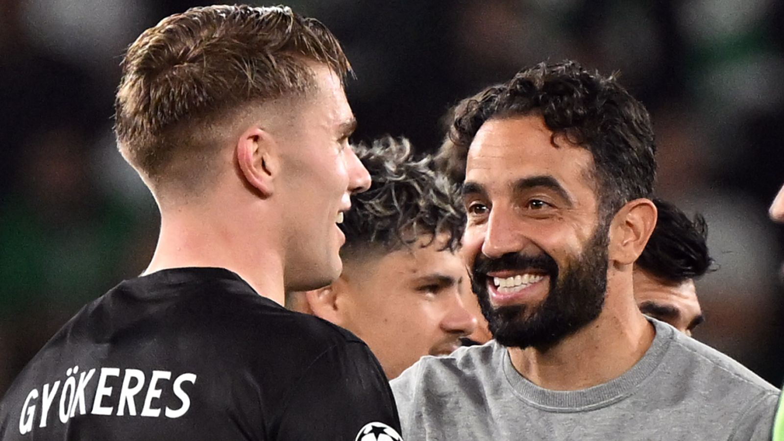 Ruben Amorim congratulates Viktor Gyokeres after Sporting's 4-1 win over Manchester City