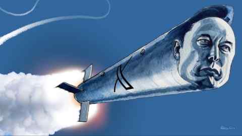 James Ferguson illustration of Elon Musk as a ballistic missile.