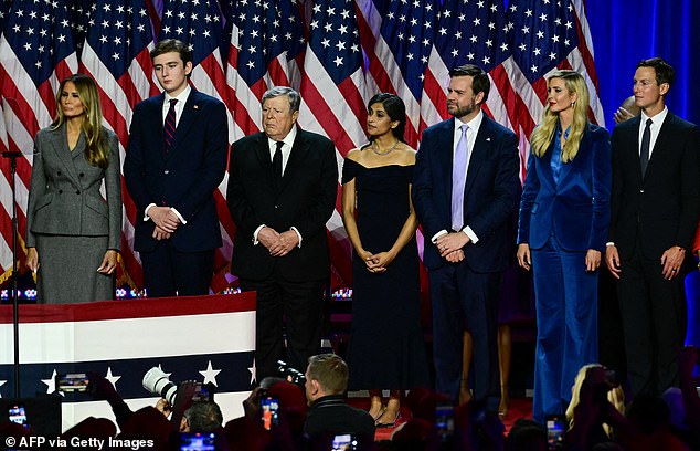 Barron is 6'7, and looked like a full-blown adult as he joined his Dad, mom Melania, and other family members on stage at Mar-a-Lago Tuesday evening as Trump accepted his Presidential victory