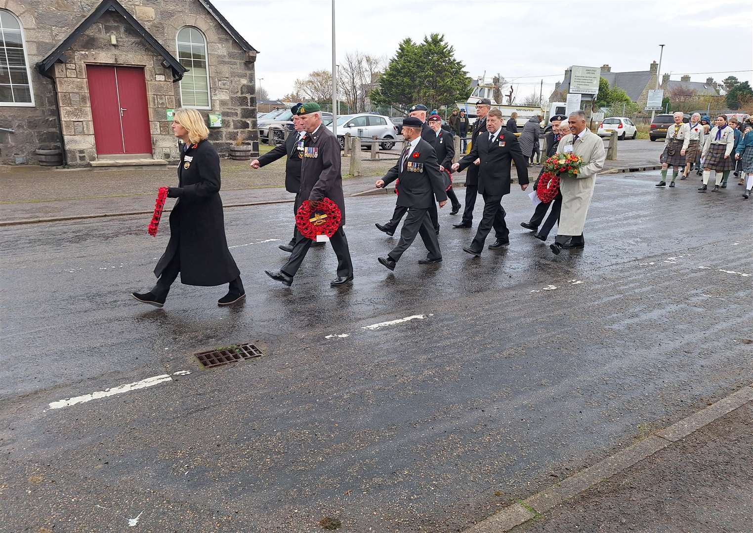 The parade on its way to the war memorial.