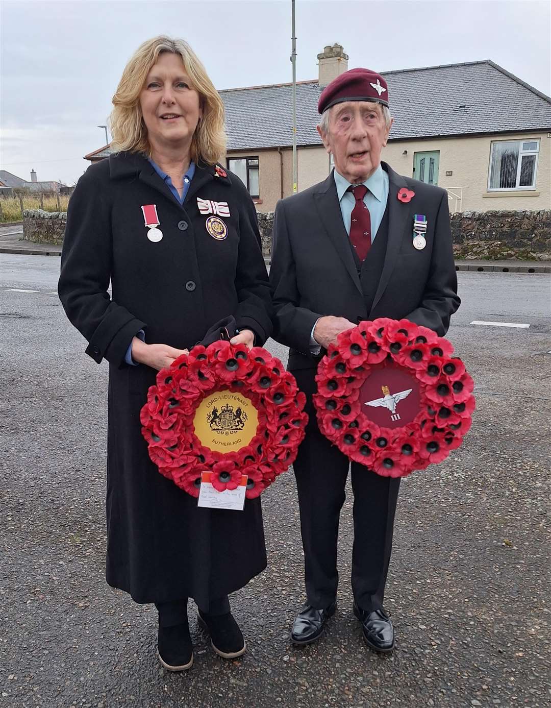 Deputy Lieutenant Dawn McKenzie laid a wreath on behalf of Sutherland Lord Lieutenancy team, and Syd Bright on behalf of the Parachute Regiment.