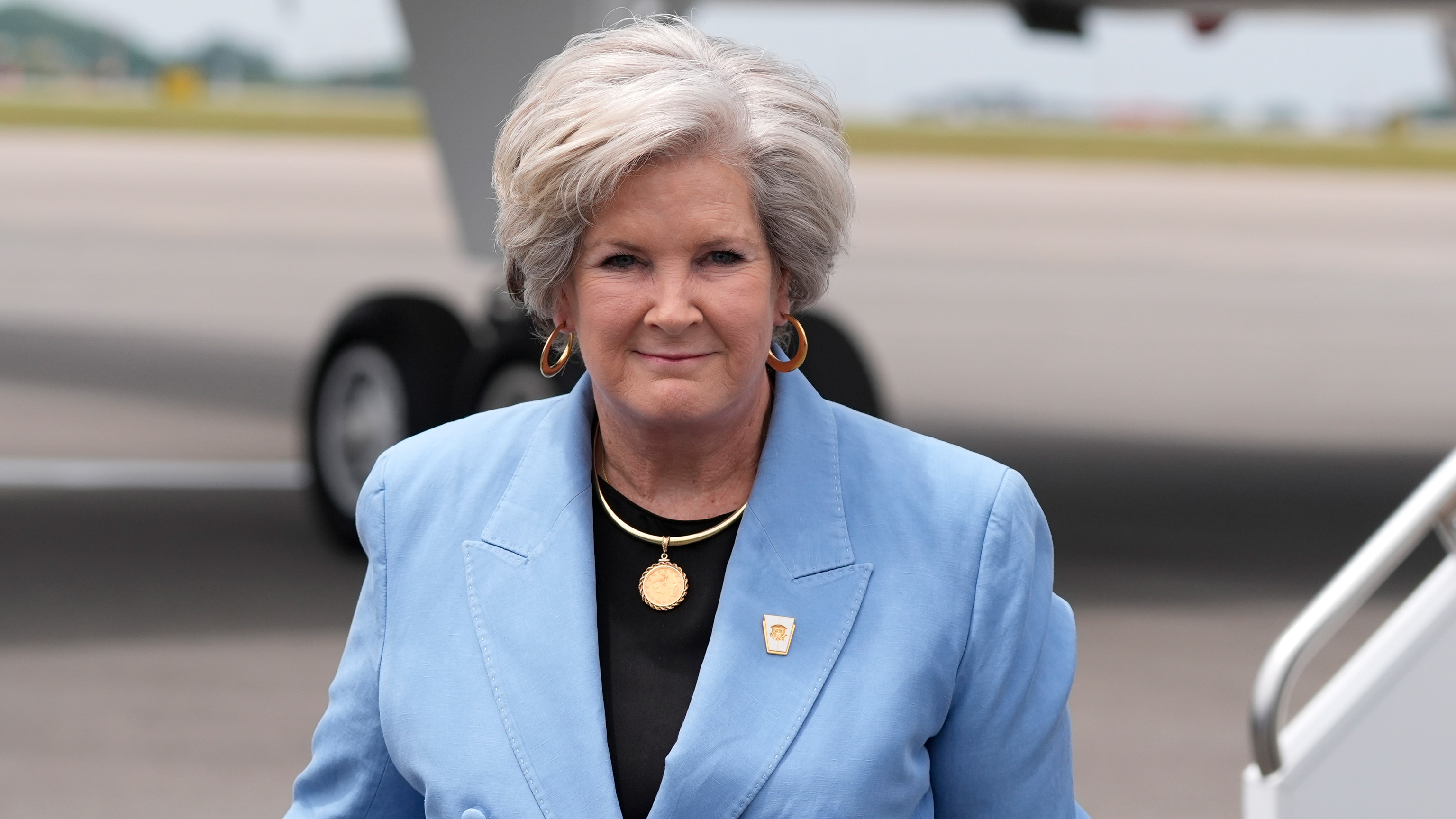 FILE - Trump co-campaign manager Susie Wiles is seen at Nashville International Airport as Republican presidential candidate former President Donald Trump arrives, July 27, 2024, in Nashville, Tenn. 