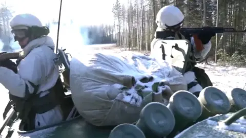 Russian defence ministry An image of two armed Russian soldiers guarding a patrol on a nuclear base