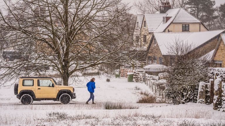 Snowy conditions, in the village of Goathland, North York Moors National Park.
Pic: PA