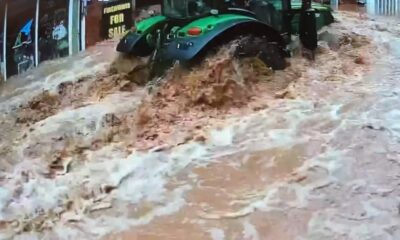 Tenbury Wells: CCTV footage shows tractor making wave in floods