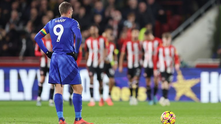 Jamie Vardy watches on after Leicester concede again