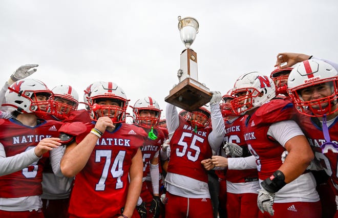 during the annual Thanksgiving Day football game at Memorial Field in Natick, Thursday, Nov. 28, 2024. Natick High School defeated Framingham High School 42-15.