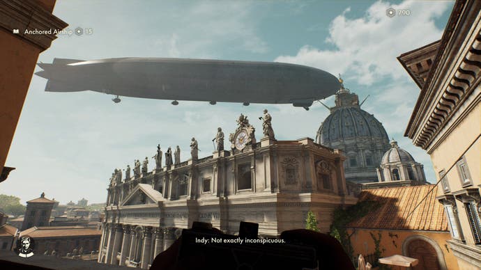 An enormous zeppelin hovers over the Vatican in Indiana Jones and the Great Circle.