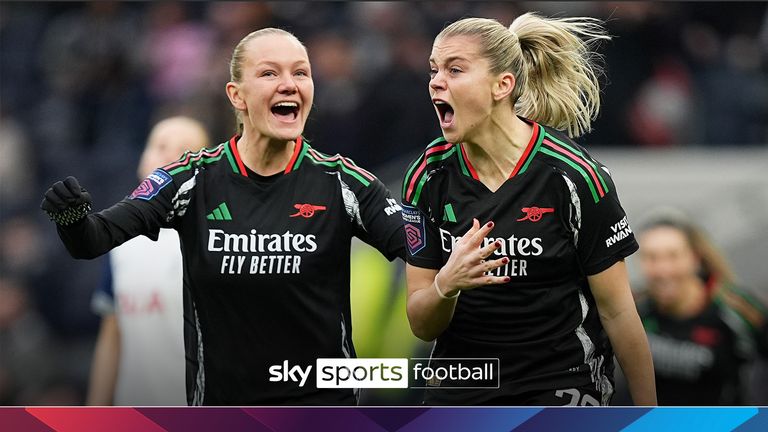 Arsenal's Alessia Russo (right) celebrates after scoring the opening goal of the game with team-mate Frida Maanum during the Barclays Women's Super League match at the Tottenham Hotspur Stadium, London. Picture date: Saturday November 16, 2024.