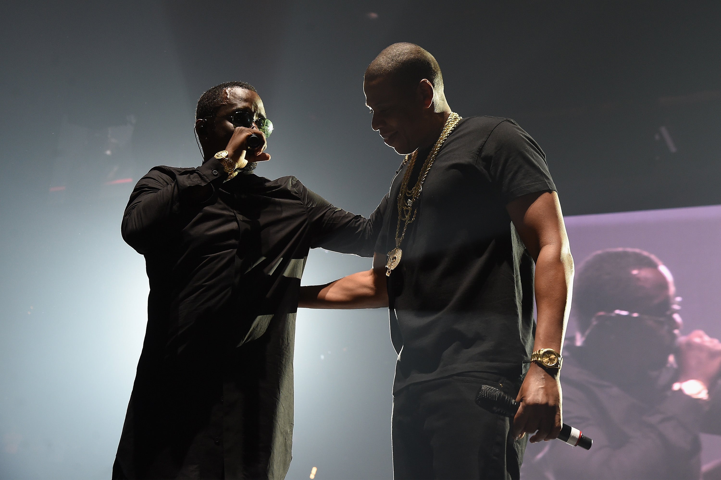 Sean ‘Diddy’ Combs and Jay-Z onstage together during the Puff Daddy and The Family Bad Boy Reunion Tour at the Barclays Center in New York on May 20, 2016