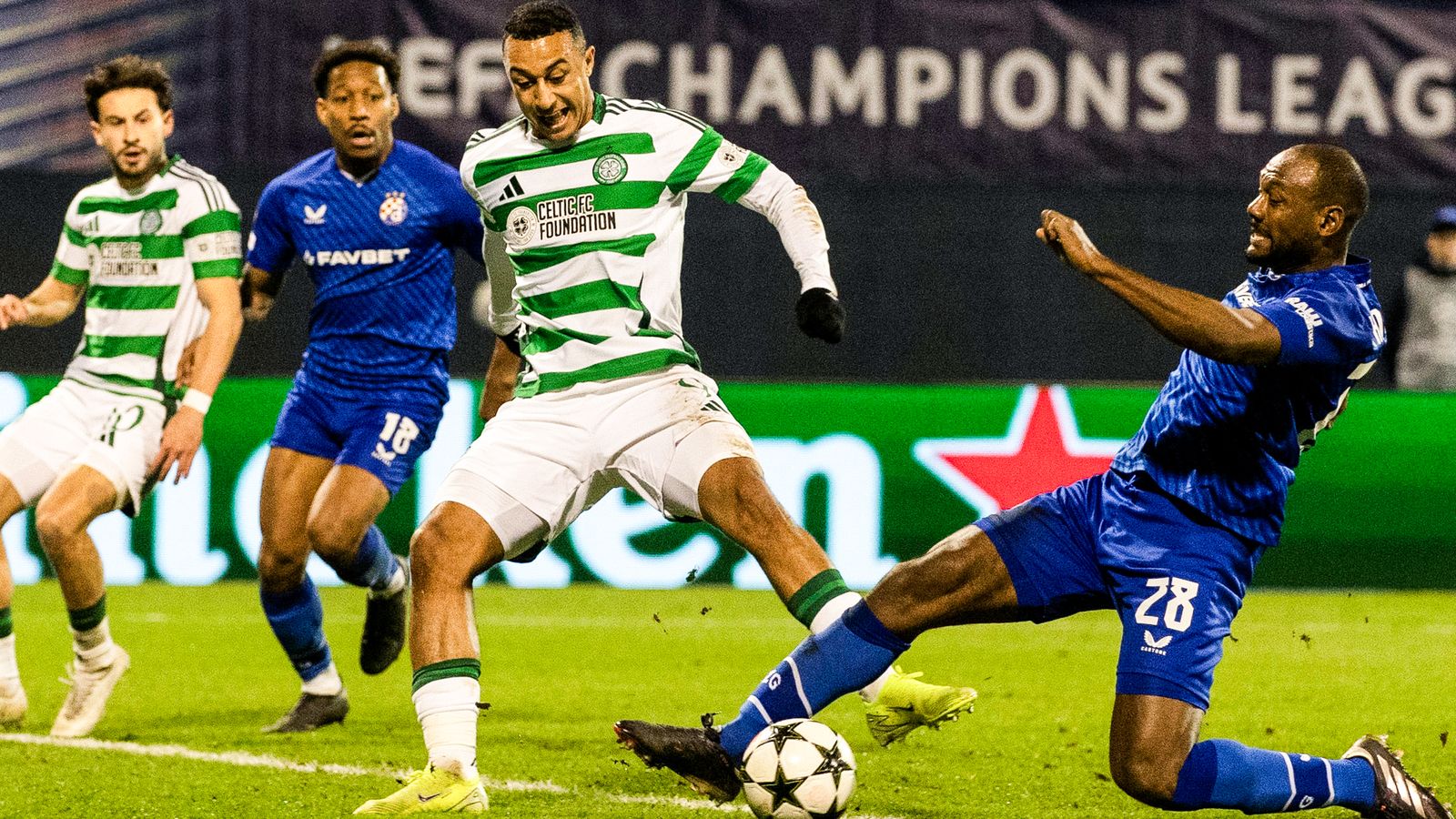 Celtic's Adam Idah was denied by a last-ditch challenge