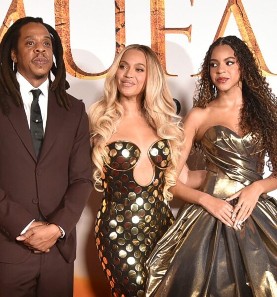 Jay-Z, from left, Beyonce and Blue Ivy Carter arrive at the premiere of "Mufasa: The Lion King" on Monday, Dec. 9, 2024, at the Dolby Theatre in Los Angeles (Photo by Richard Shotwell/Invision/AP)