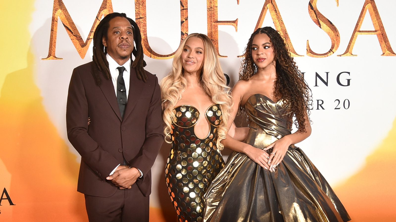 Jay-Z, from left, Beyonce and Blue Ivy Carter arrive at the premiere of "Mufasa: The Lion King" on Monday, Dec. 9, 2024, at the Dolby Theatre in Los Angeles (Photo by Richard Shotwell/Invision/AP)