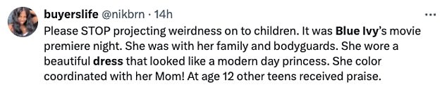 'She was with her family and bodyguards. She wore a beautiful dress that looked like a modern day princess. She color coordinated with her Mom! At age 12 other teens received praise'