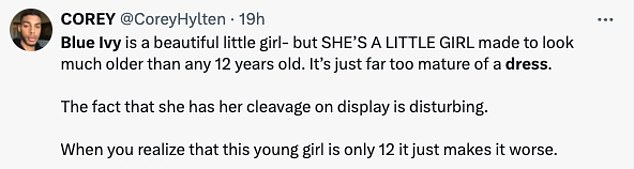 'Blue Ivy is a beautiful little girl- but SHE¿S A LITTLE GIRL made to look much older than any 12 years old. It¿s just far too mature of a dress'