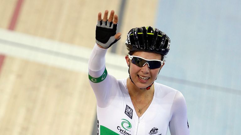 Melissa Hoskins at the Olympic Velodrome in London in 2012