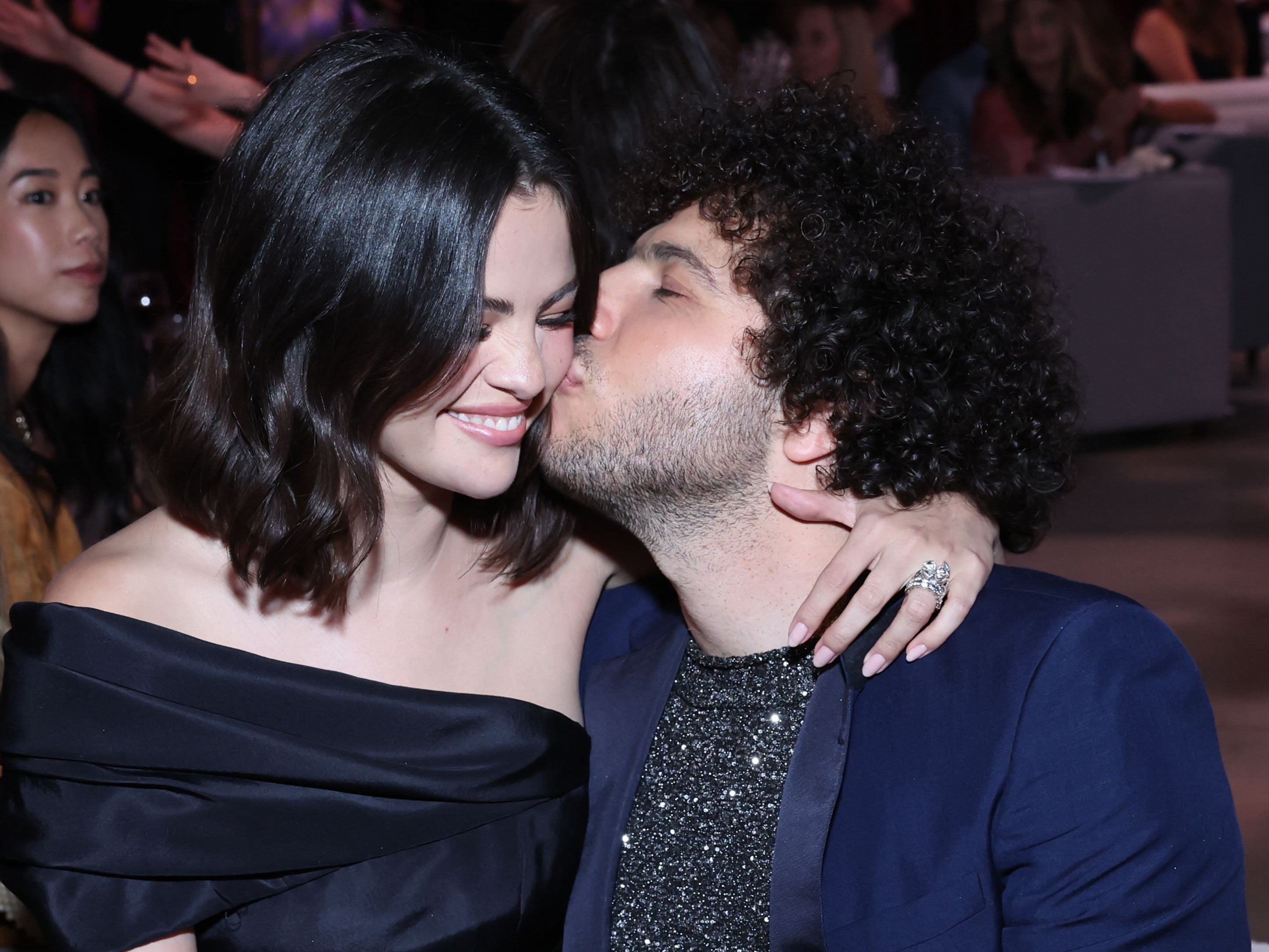 Benny Blanco kisses Selena Gomez’s cheek while attending the Second Annual Rare Impact Fund Benefit in October 2024