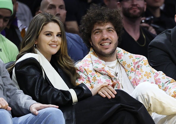 Selena Gomez and Benny Blanco watch a Lakers game in Los Angeles