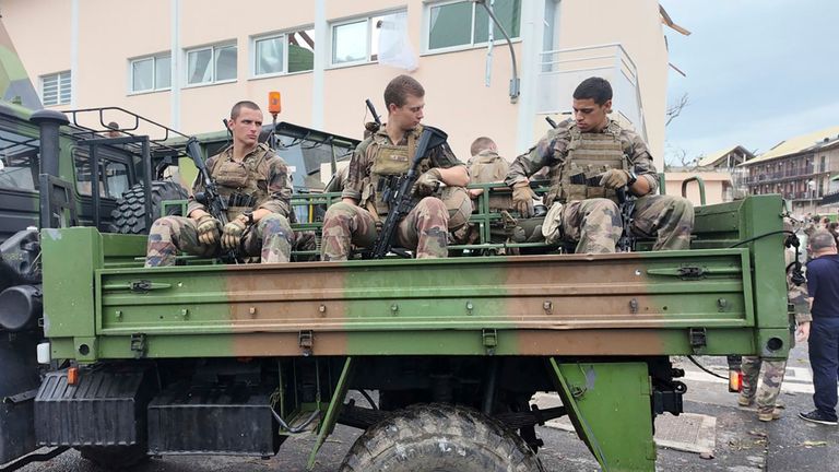 France soldiers on Mayotte as part of the response to the cyclone. Pic: AP