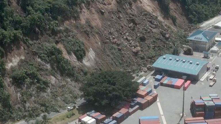 A landslide near a shipping terminal in Port Vila, Vanuatu, following a powerful earthquake. Pic: Dan McGarry/AP