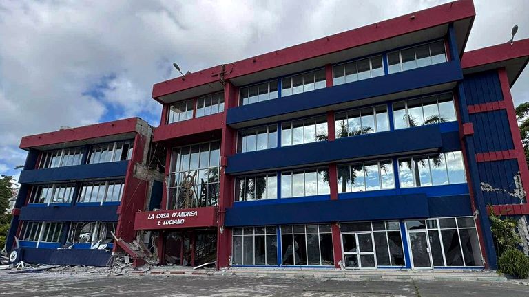 A building is seen damaged in Port Vila, Vanuatu following a powerful earthquake Tuesday, Dec. 17, 2024. (Tim Cutler via AP)