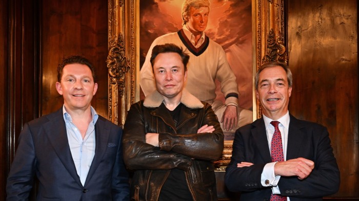 The three men stand below a portrait of a young Donald Trump wearing cricket gear