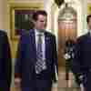 Former U.S. Rep. Matt Gaetz, who President-elect Donald Trump had nominated to be attorney general, walks alongside Vice President-elect JD Vance as they arrive for meetings with senators at the U.S. Capitol on Nov. 20, 2024 in Washington, DC.