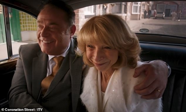 Helen played Gail Platt for half a century and during her time on the show she has been married five times but she finally walked down the aisle with Jesse (pictured)