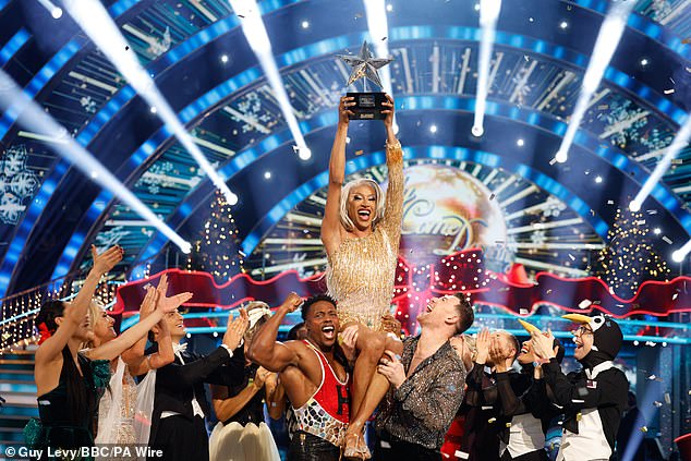 The Welsh performer, 30, and her professional dance partner Kai Widdrington impressed judges with a sizzling Cha-Cha to Kylie and Danni Minogue's hit 100 Degrees before lifting the glistening Strictly Christmas star-shaped trophy