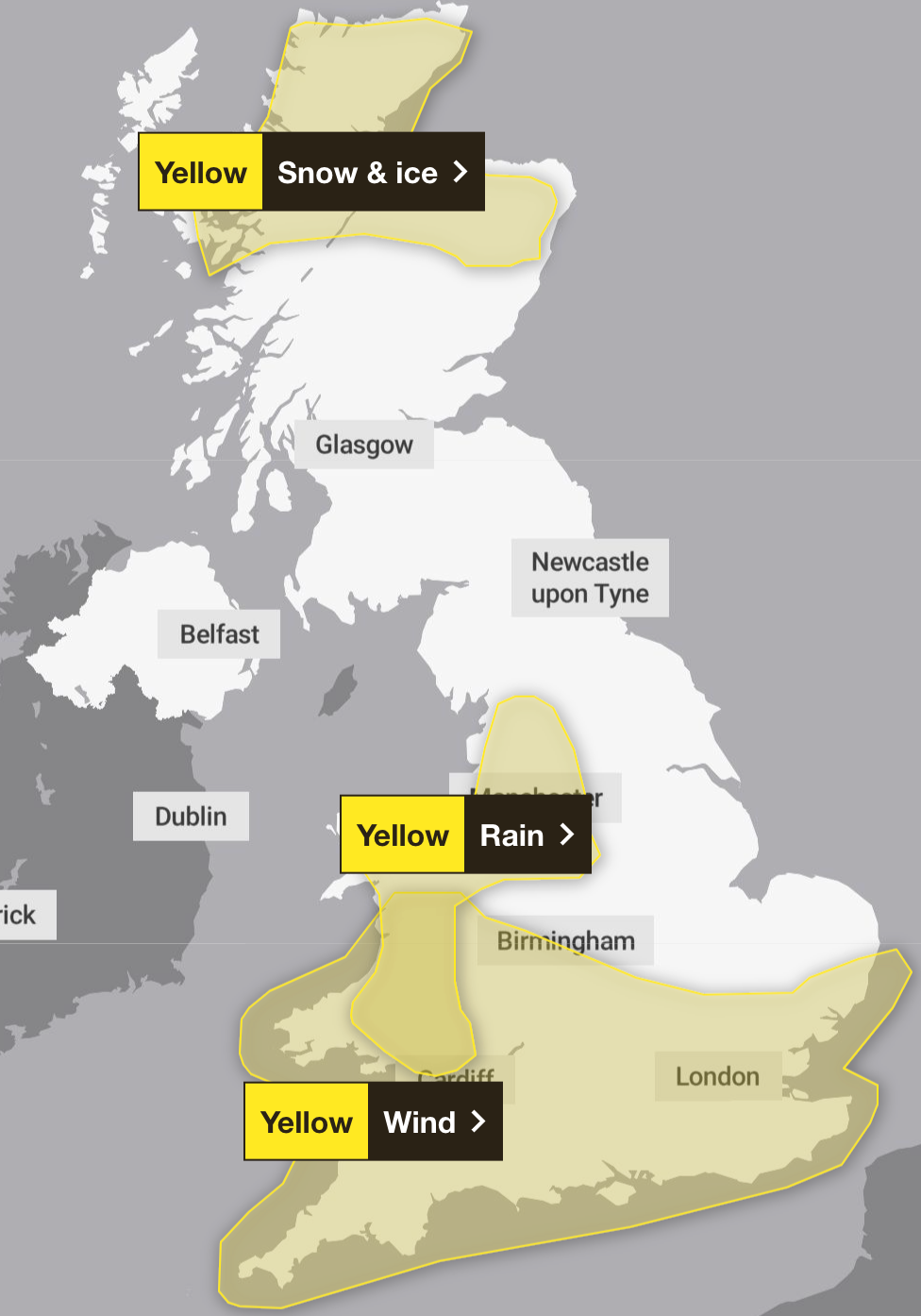 Met Office weather warnings for 1 January 2025