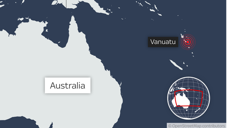 A map showing the location of Vanuatu