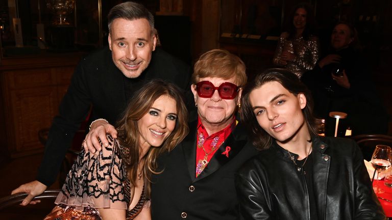 Pic: Dave Benett/Getty

LONDON, ENGLAND - DECEMBER 01: (L to R) David Furnish, Elizabeth Hurley, Sir Elton John and Damian Hurley attend 