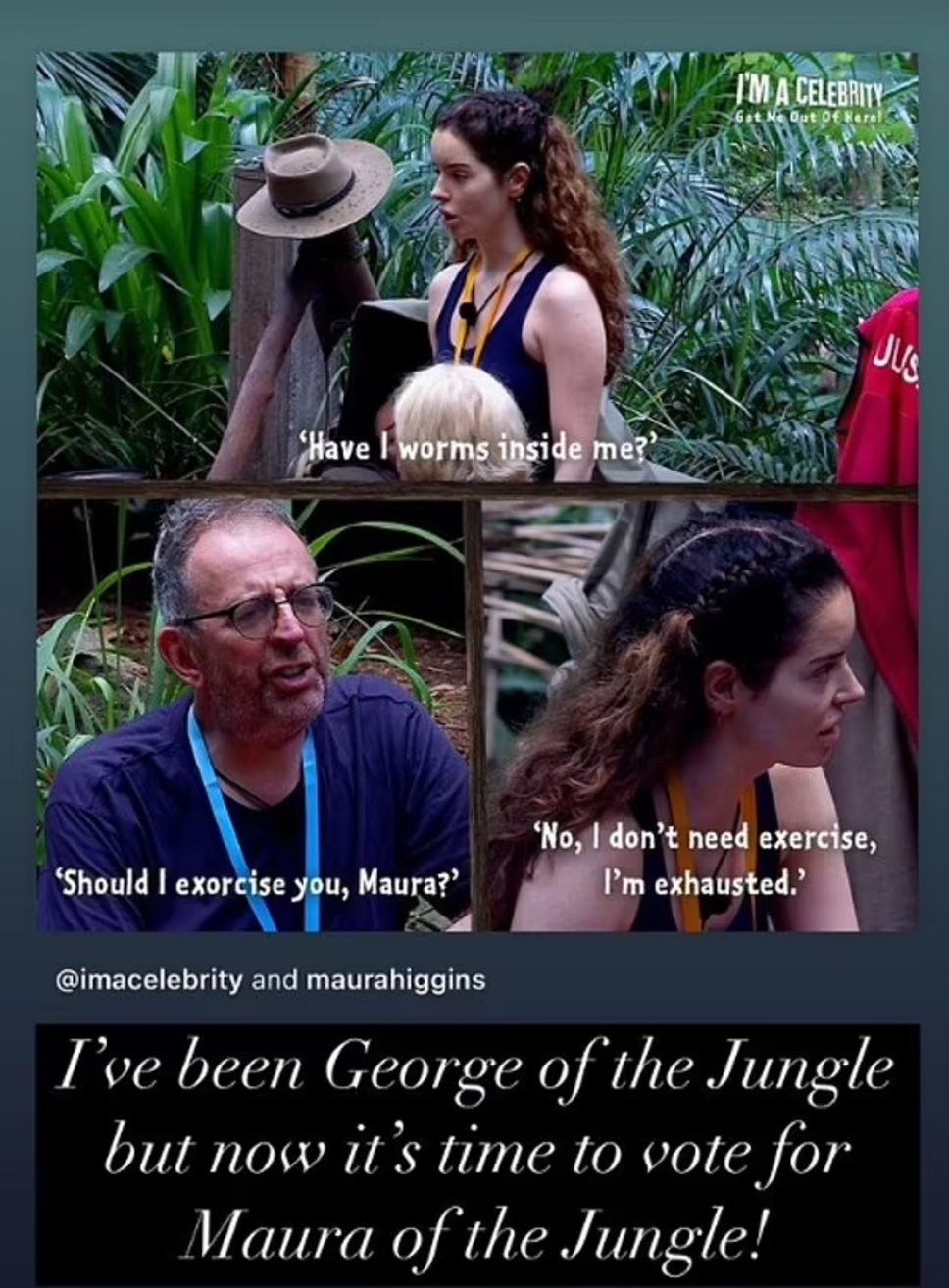 reality show participants engaged in humorous dialogue in a jungle setting