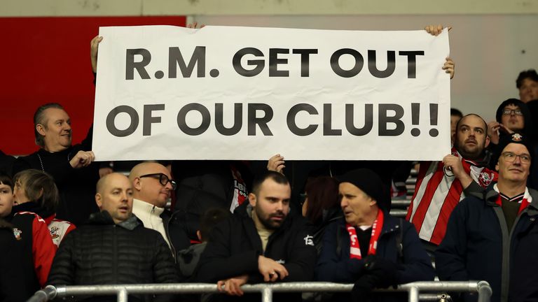 Russell Martin banner during Southampton's home defeat to Tottenham